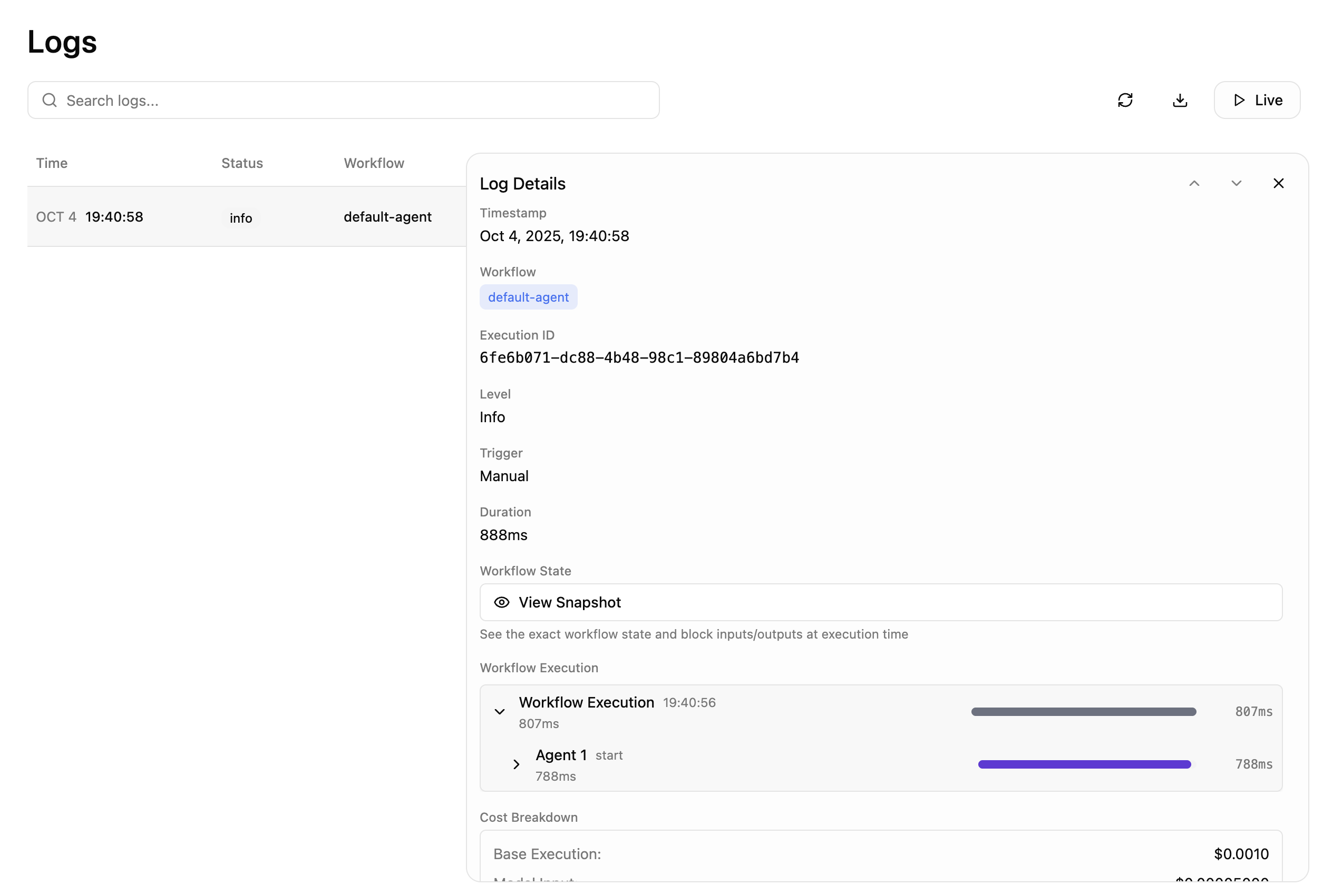 Syntherion execution logs and monitoring dashboard