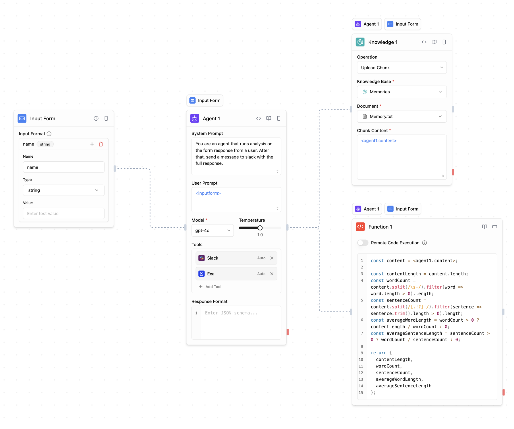 Syntherion visual workflow builder with AI agent blocks